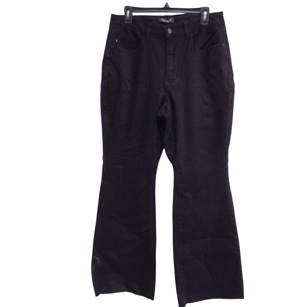 Judy Blue Womens Mid Rise Flare Fit Black Jeans Size 14 W Regular Raw Hem